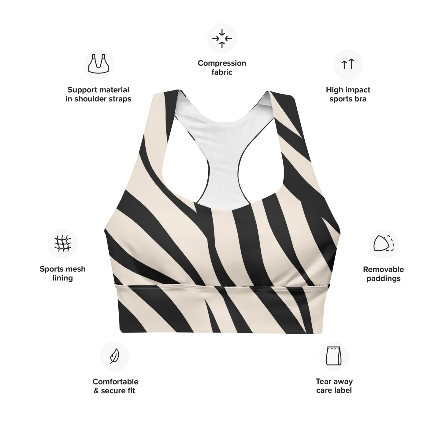 Wide zebra recycled sports bra