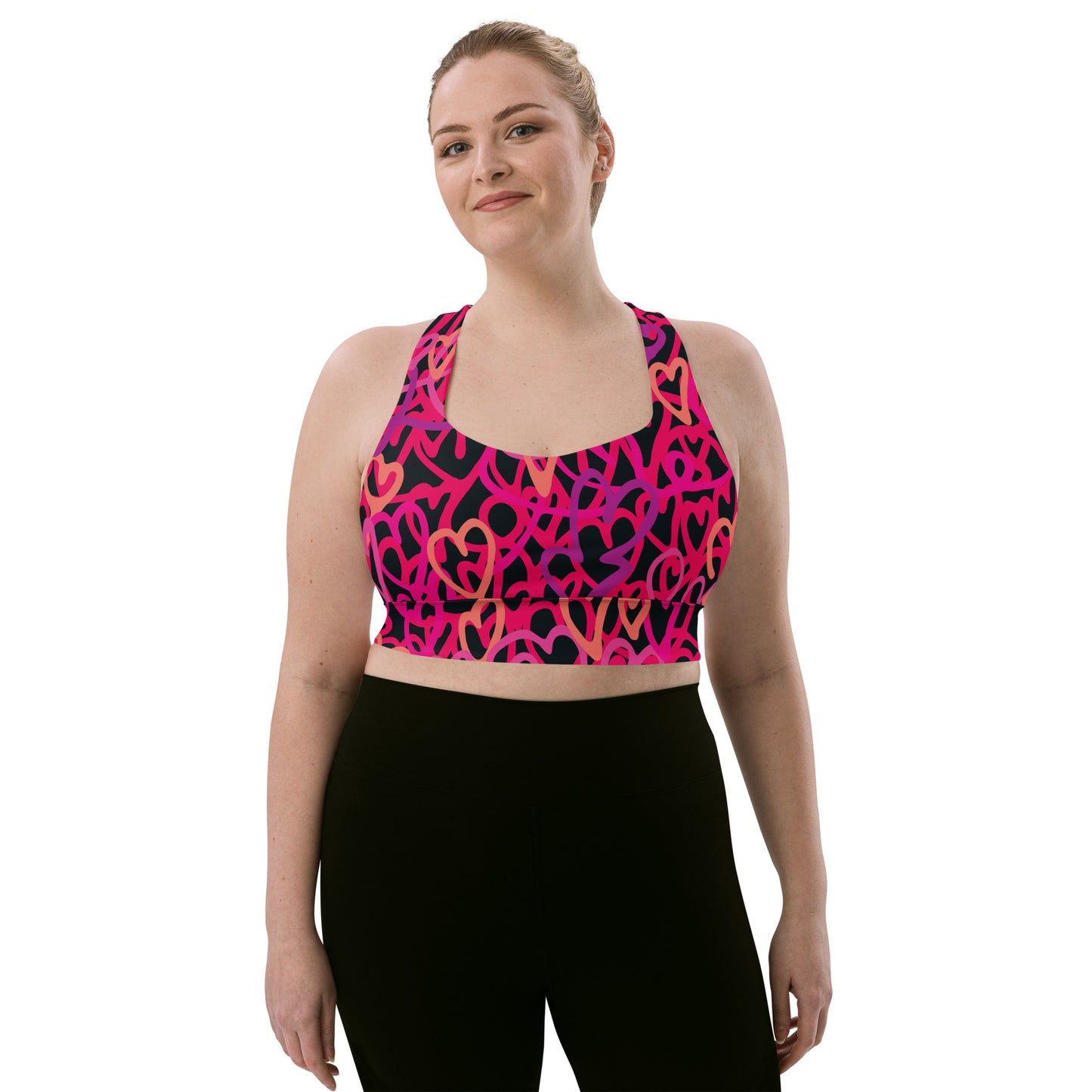 Recycled sports bra with high intensity hearts