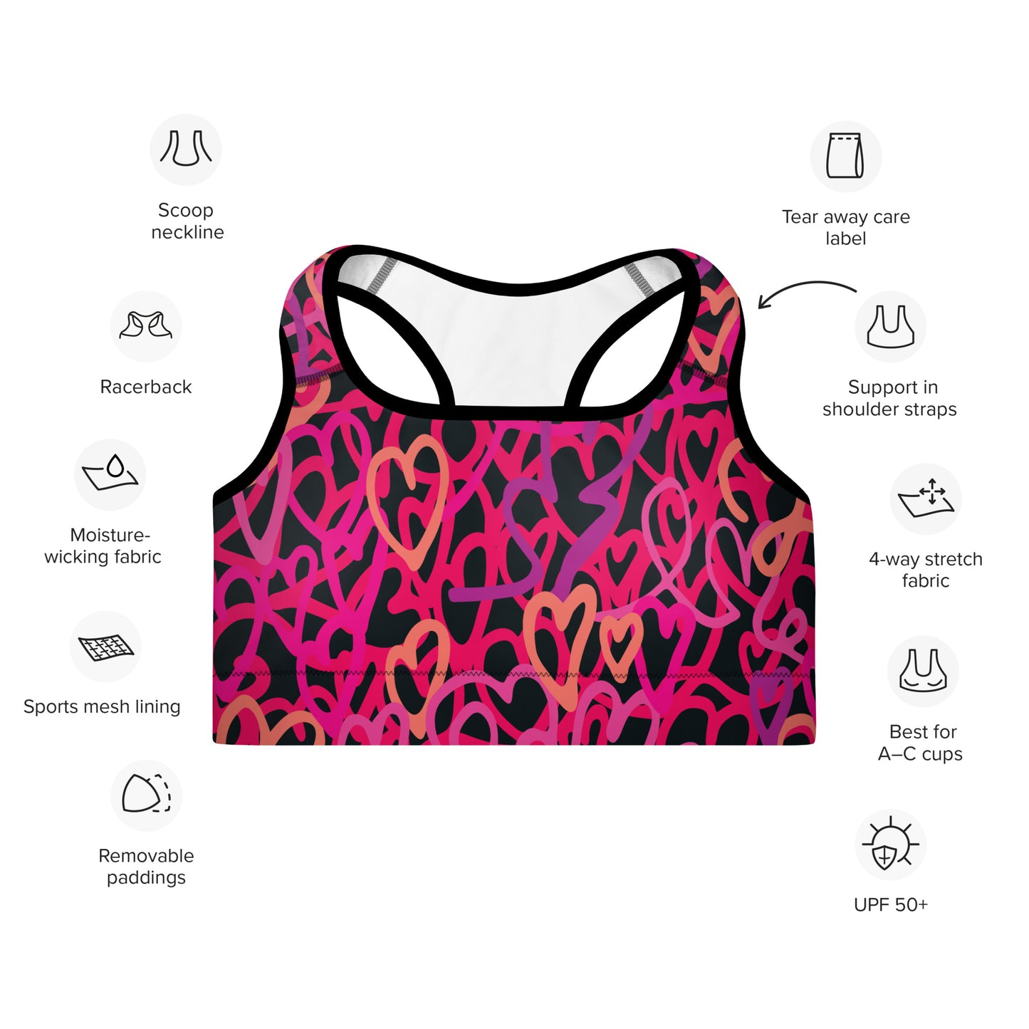 Medium intensity hearts sports bra