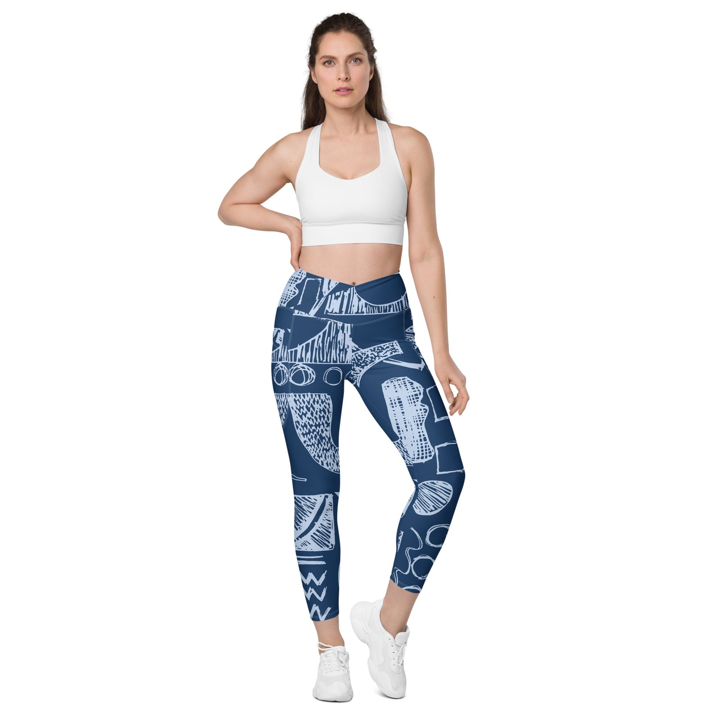 Leggins de cintura cruzada con bolsillos geométricos poliéster reciclado