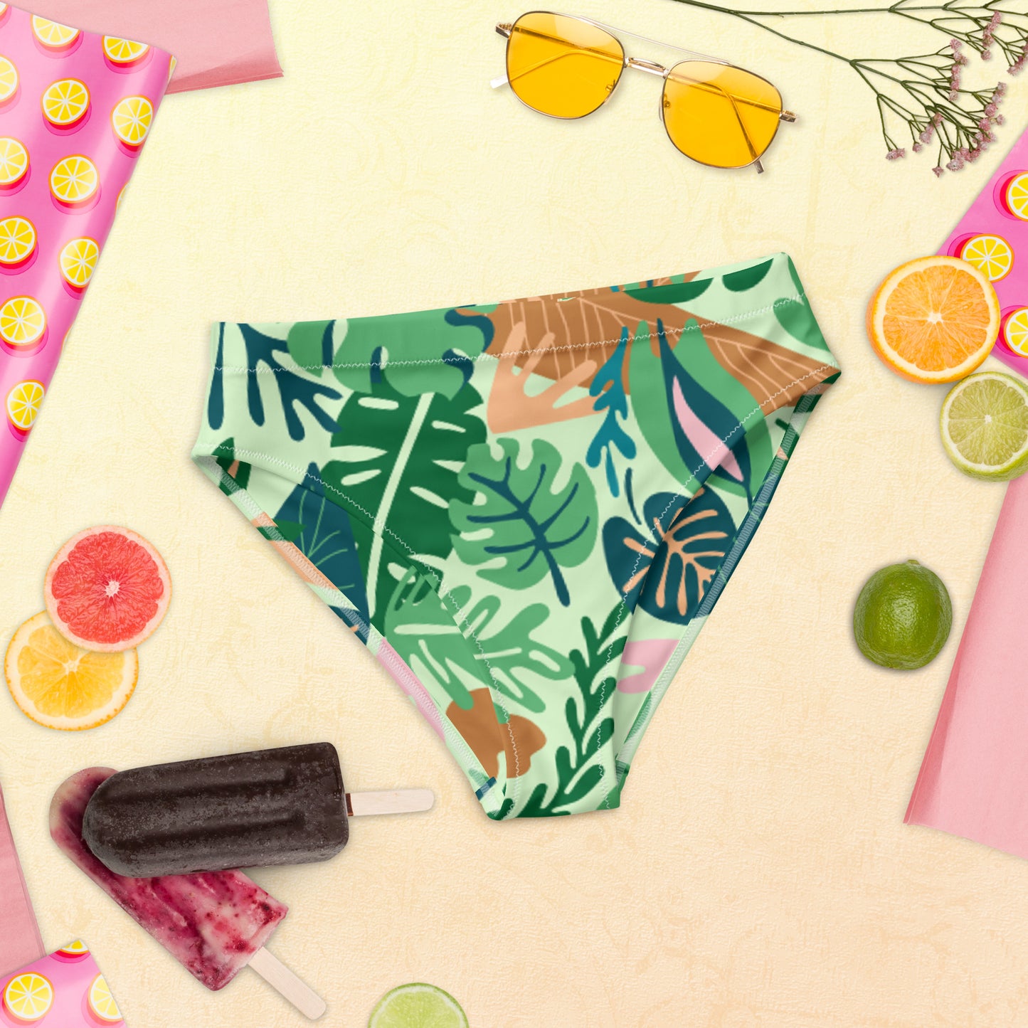 Tropical high waisted recycled bikini briefs