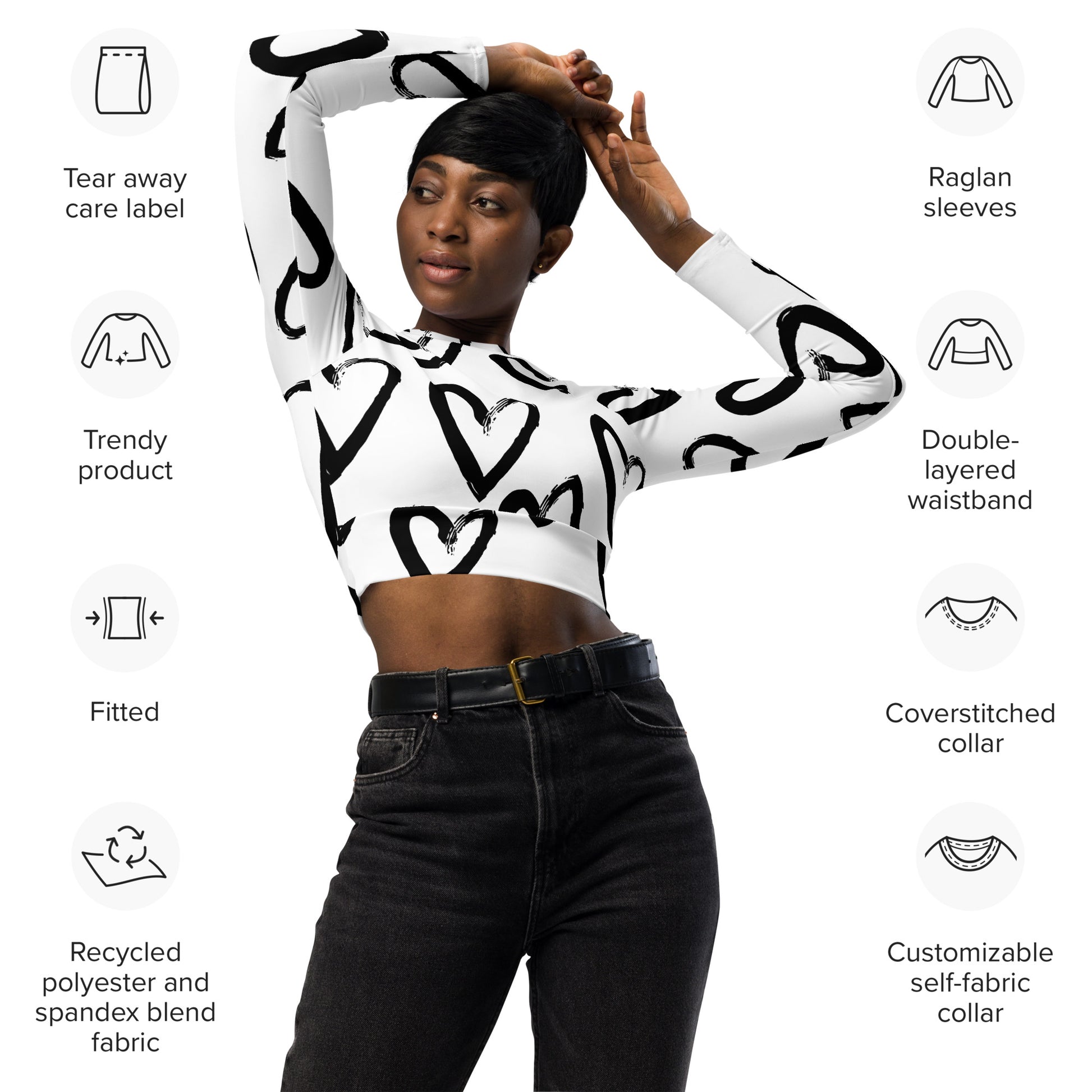 camiseta corta manga larga corazones