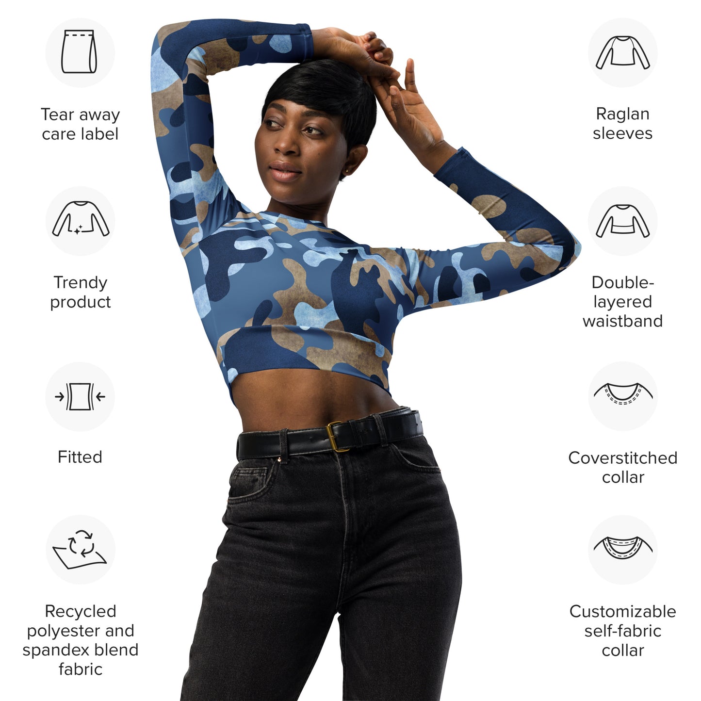 Langarmshirt aus recyceltem Polyester in Camouflage-Optik