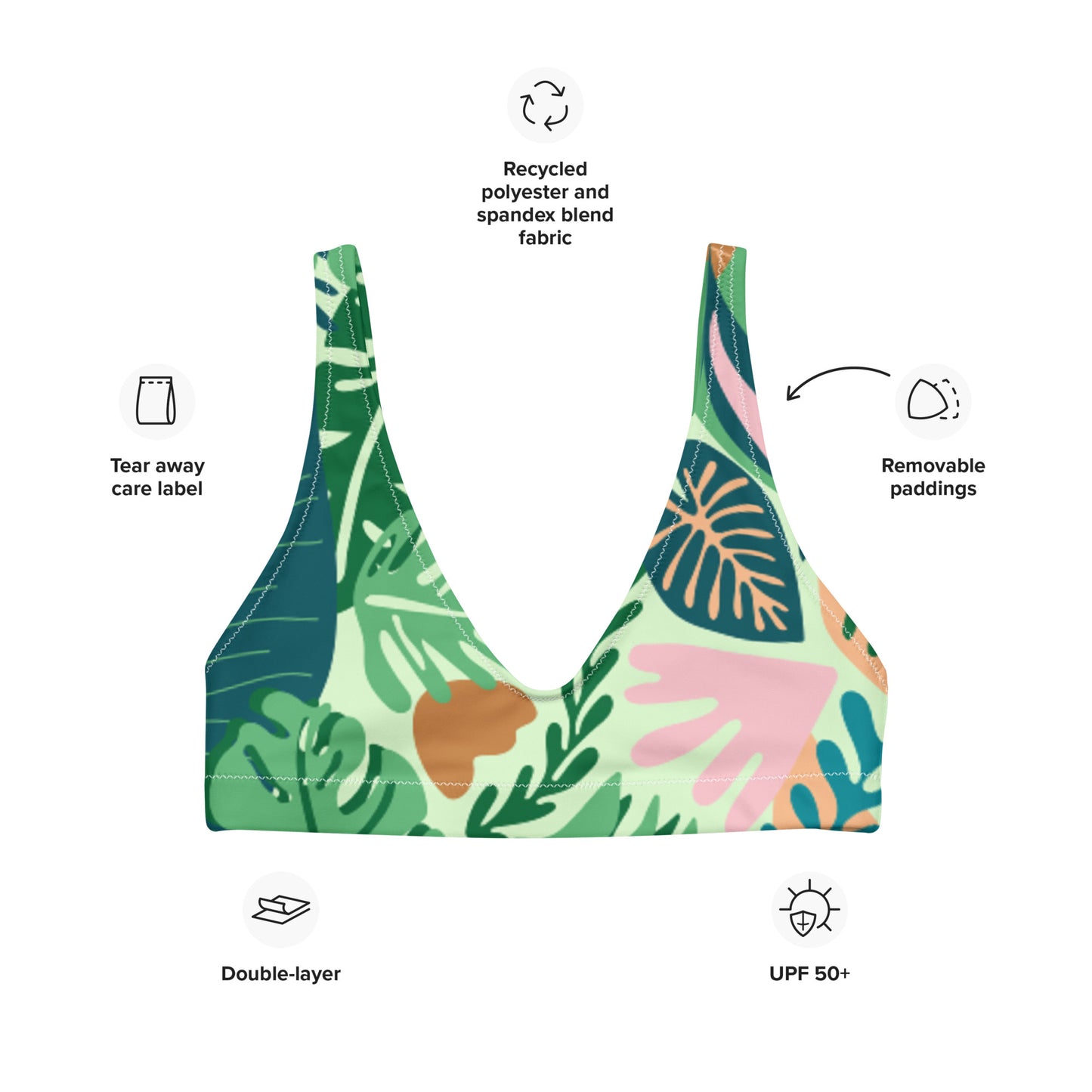 Sujetador bikini reciclado con relleno Tropical