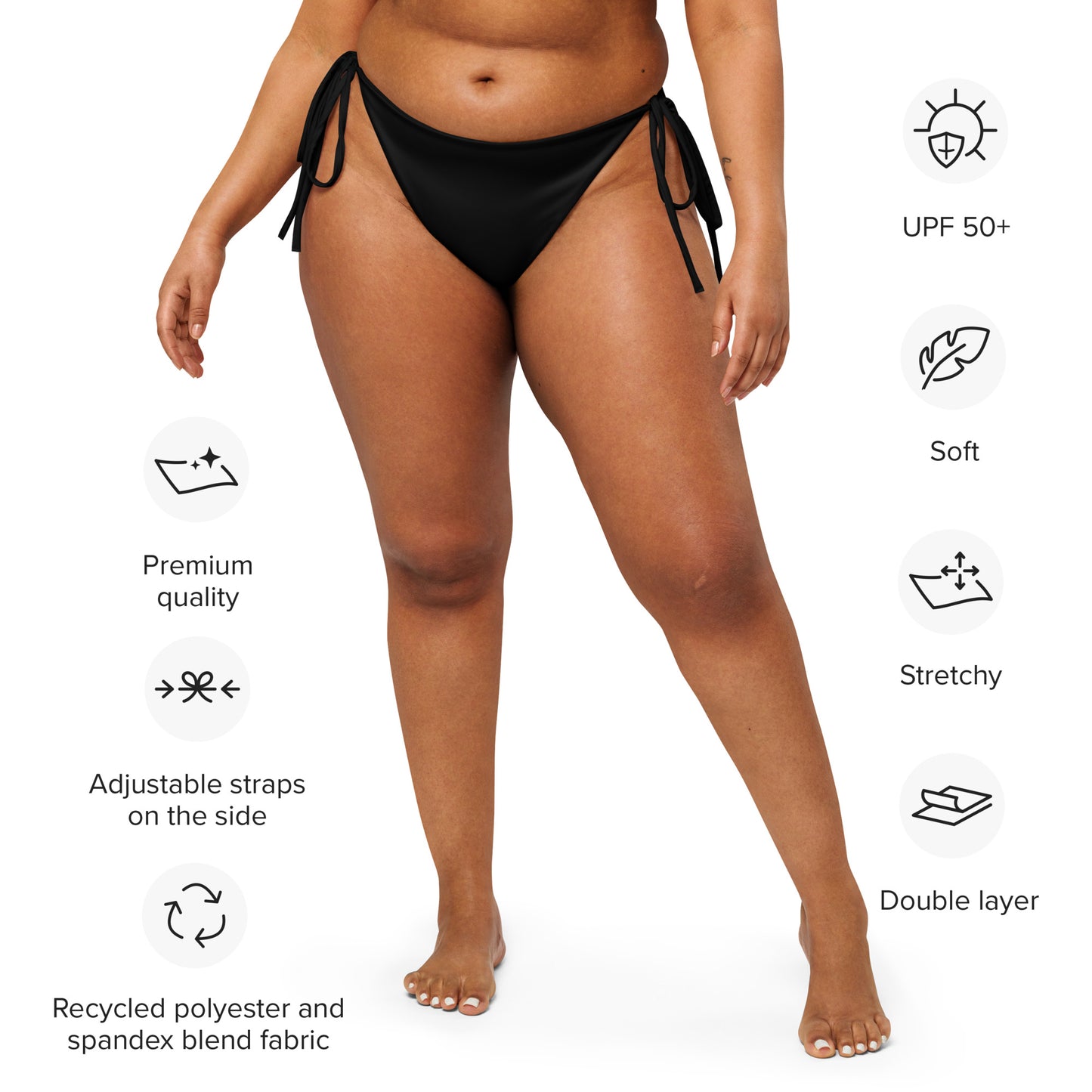 Braguita bikini ajustable negra poliéster reciclado