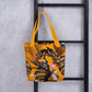 Vista frontal del bolso tote tropical con asas largas

