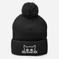 Embroidered hat with kitten pompom