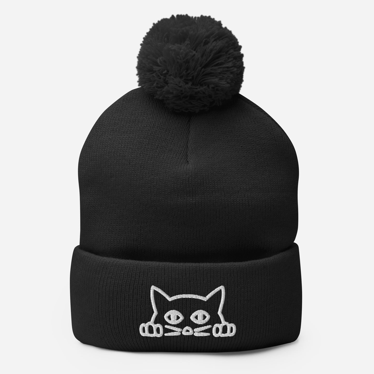 Gorro bordado con pompón gatito