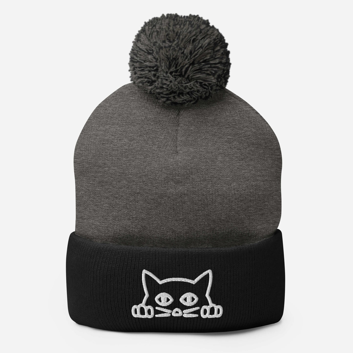Embroidered hat with kitten pompom