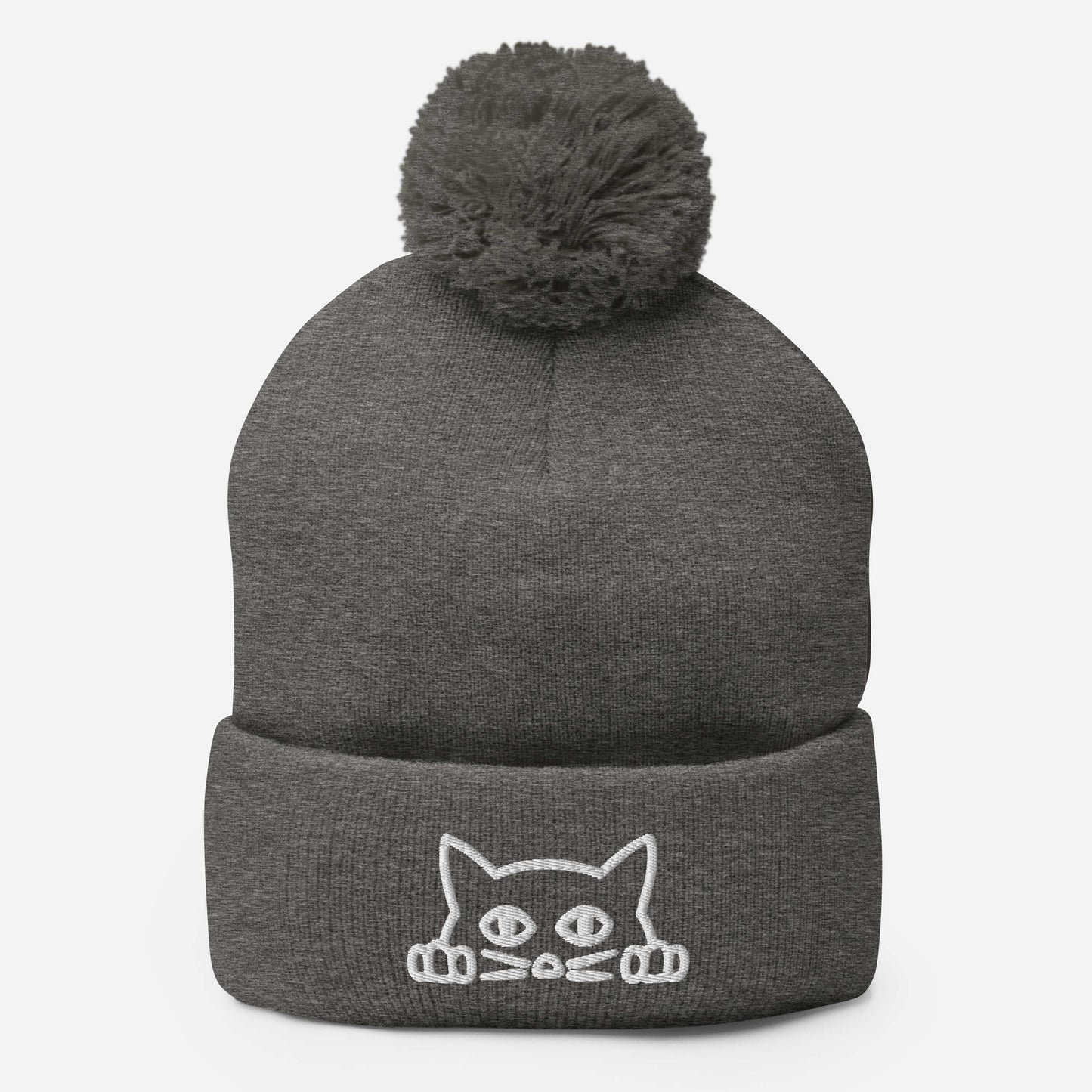 Gorro bordado con pompón gatito