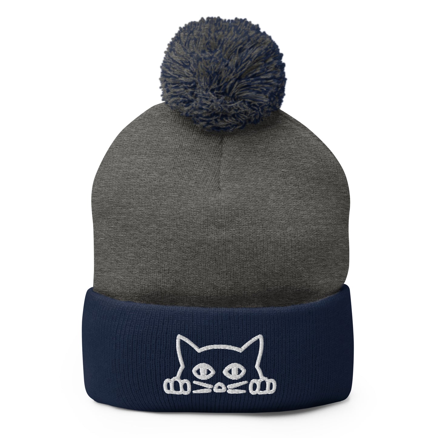 Embroidered hat with kitten pompom