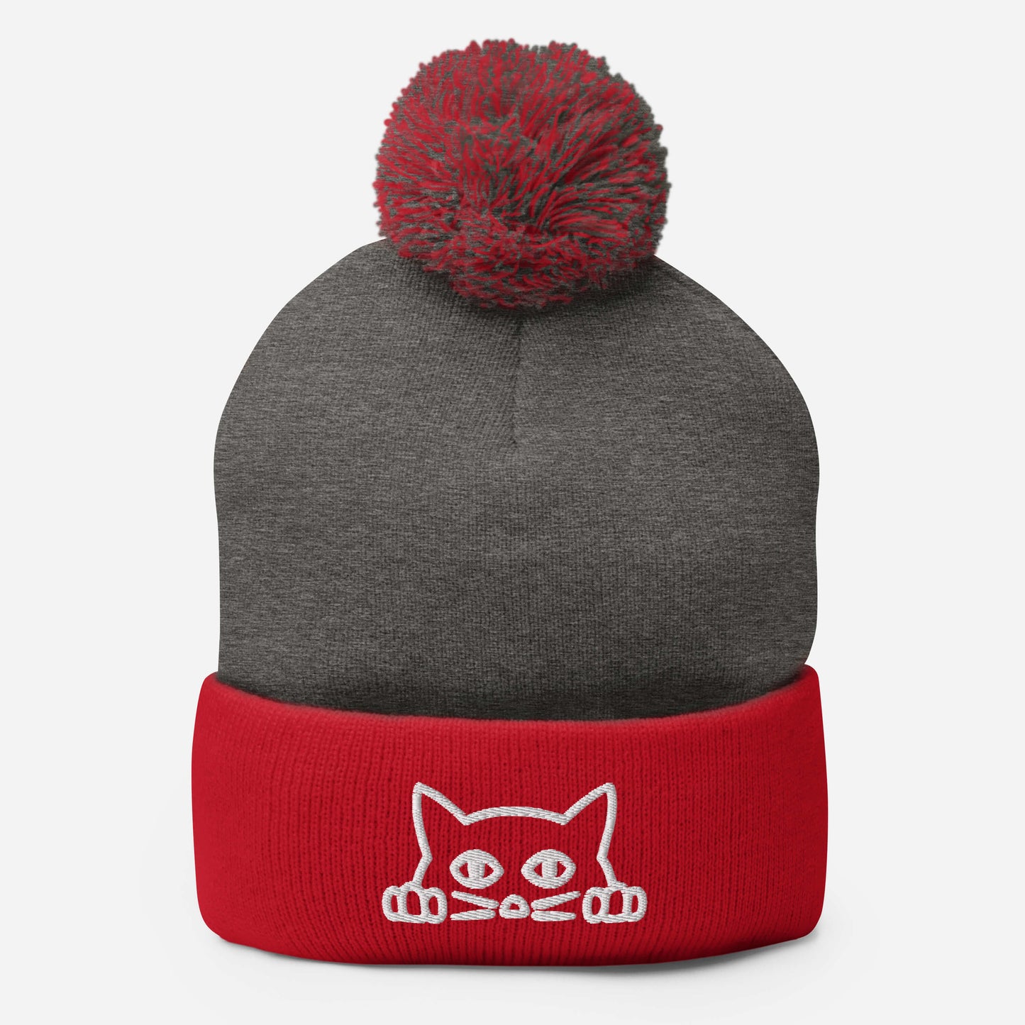 Embroidered hat with kitten pompom