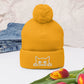 Embroidered hat with kitten pompom