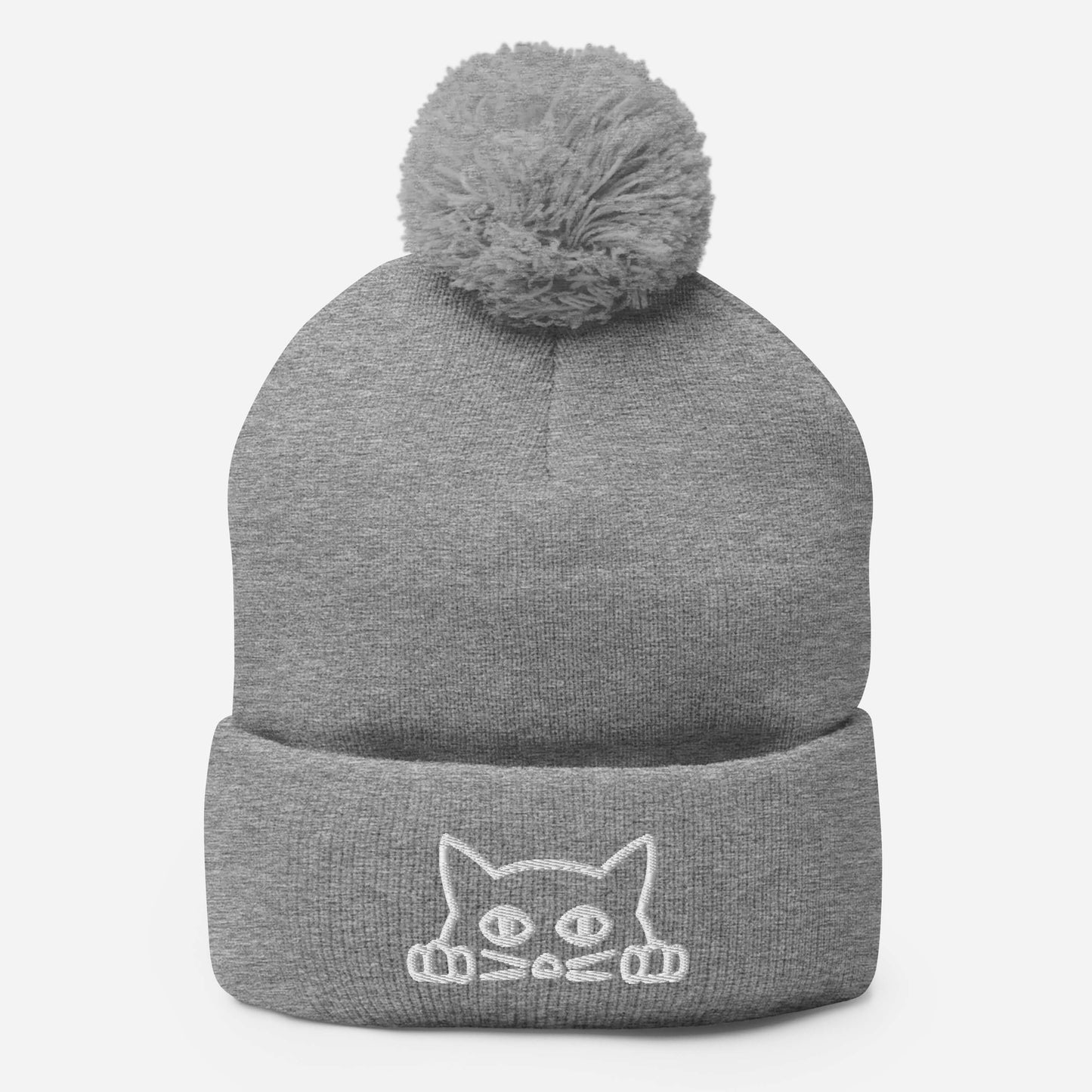Embroidered hat with kitten pompom