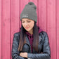Embroidered hat with kitten pompom