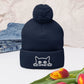 Embroidered hat with kitten pompom