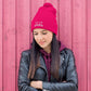 Embroidered hat with kitten pompom