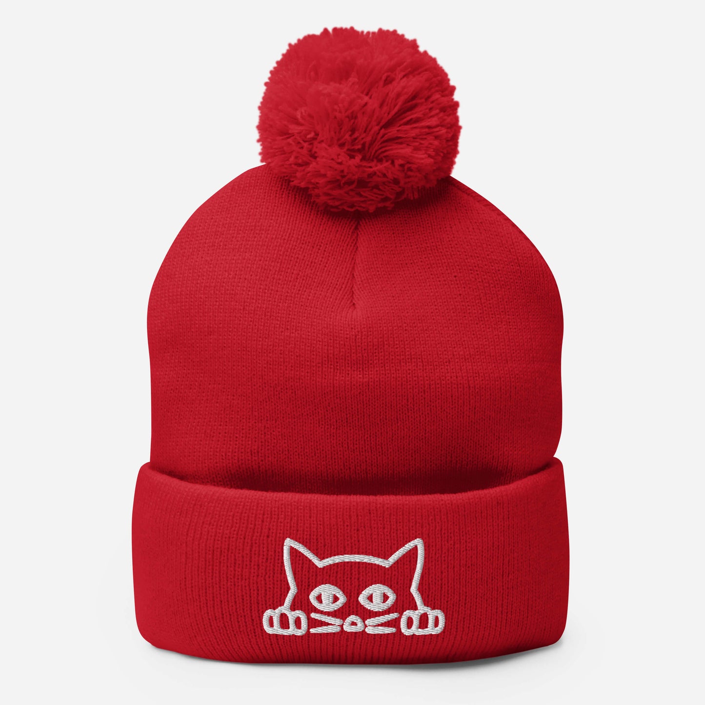Embroidered hat with kitten pompom