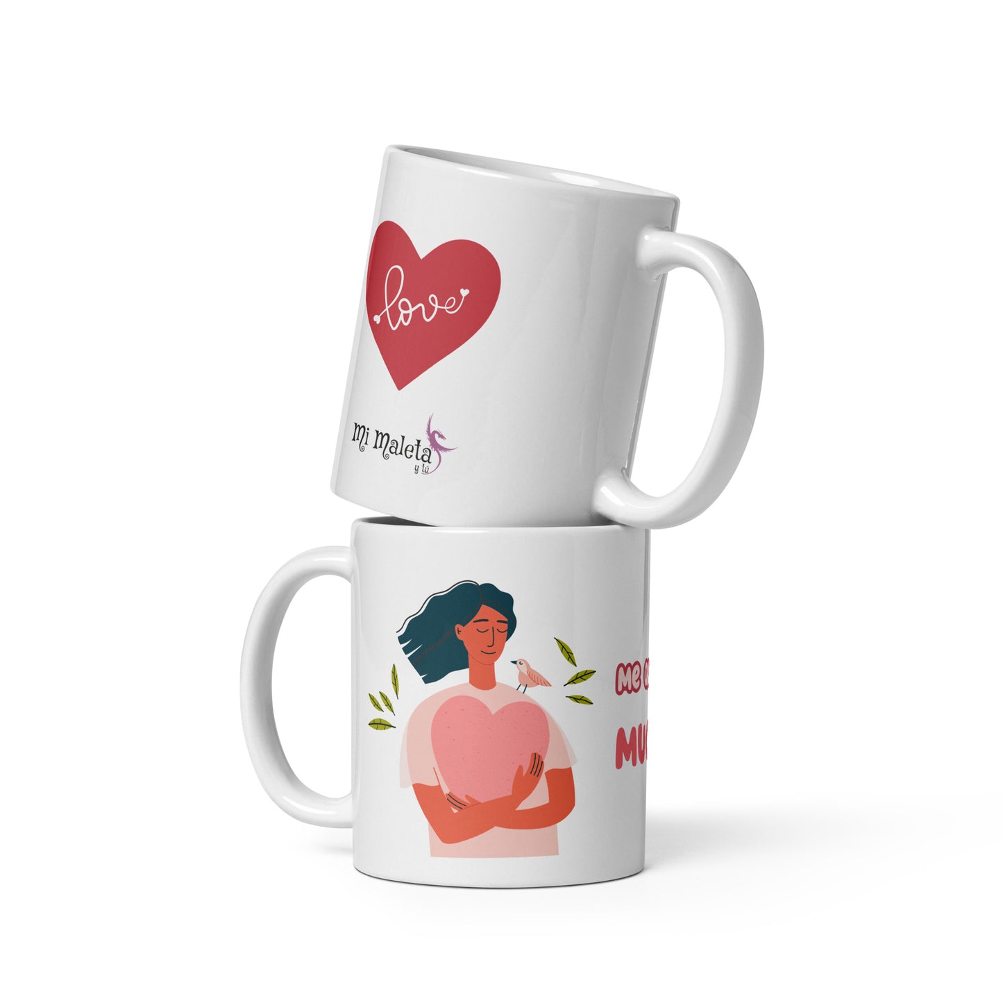 Glänzend weiße Tasse „I Love Me Much“.