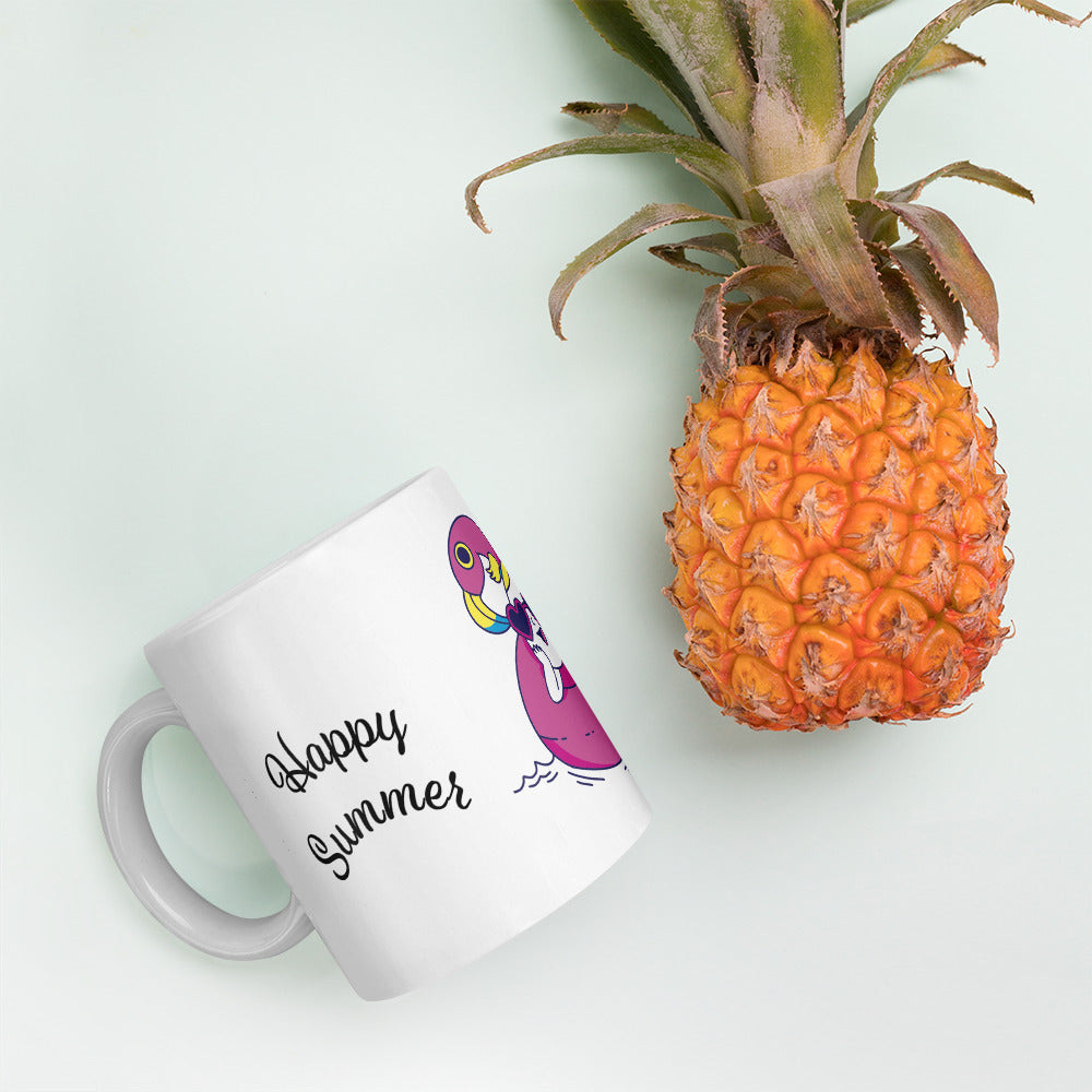 Taza blanca brillante Happy Summer