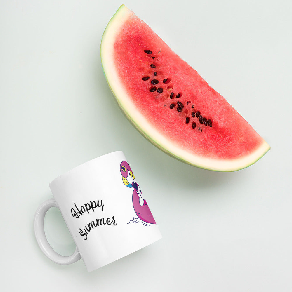 Taza blanca brillante Happy Summer