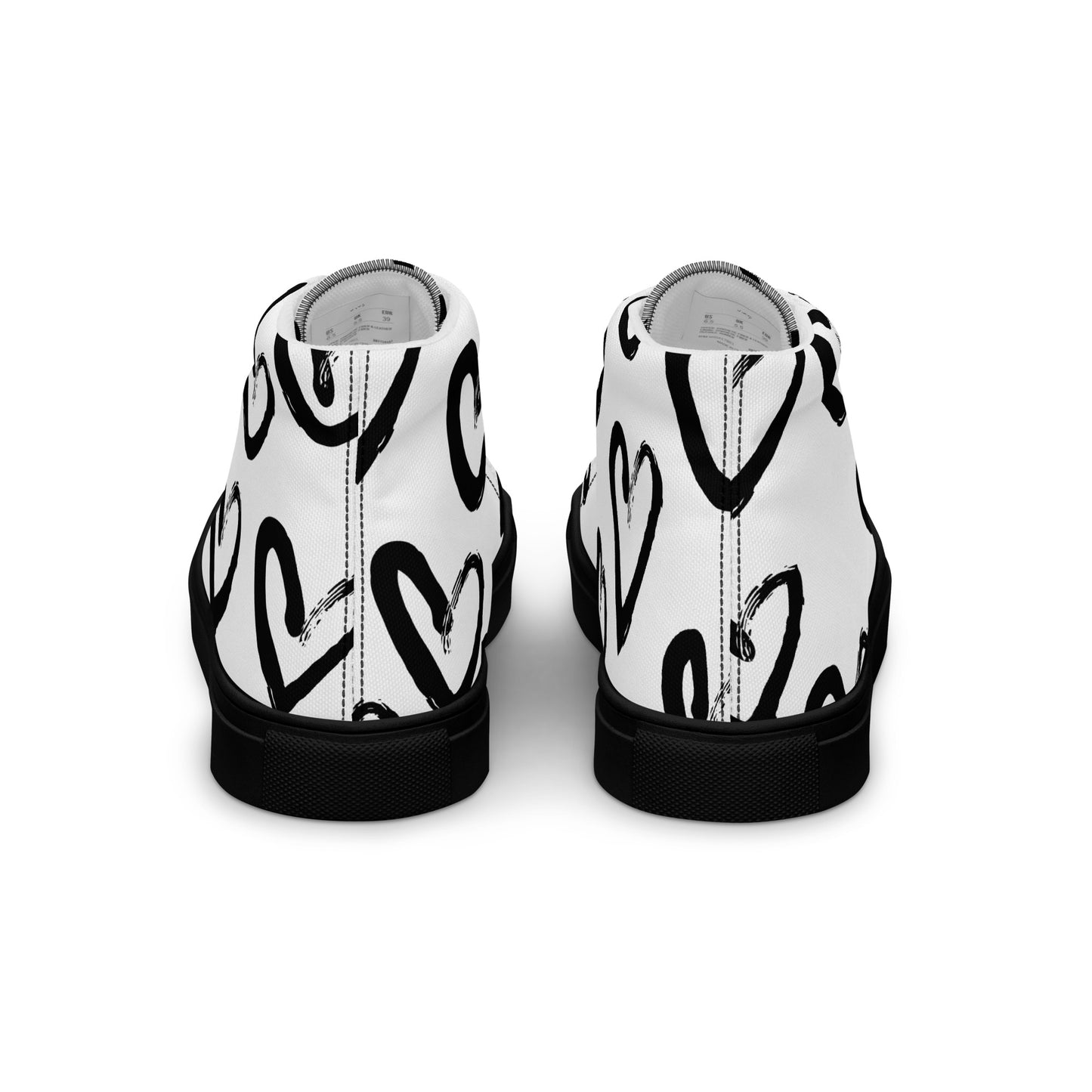 Women's high-top canvas sneakers with black toe hearts