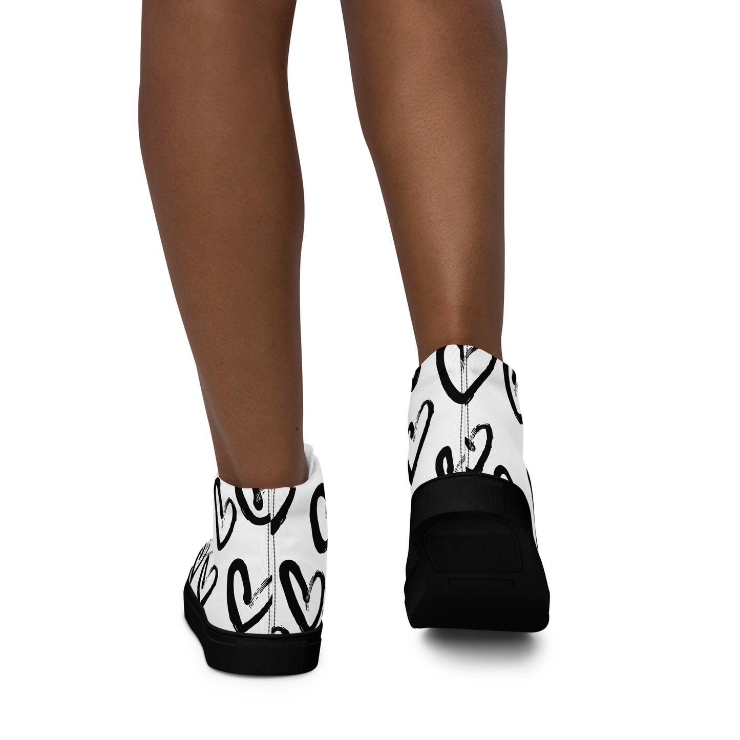Women's high-top canvas sneakers with black toe hearts