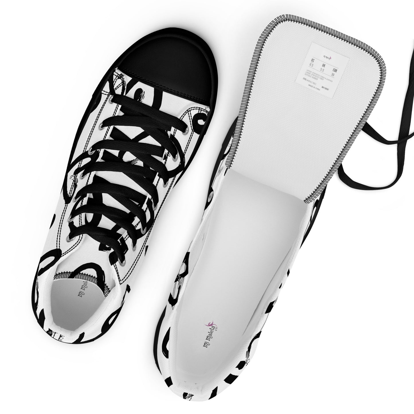 Women's high-top canvas sneakers with black toe hearts