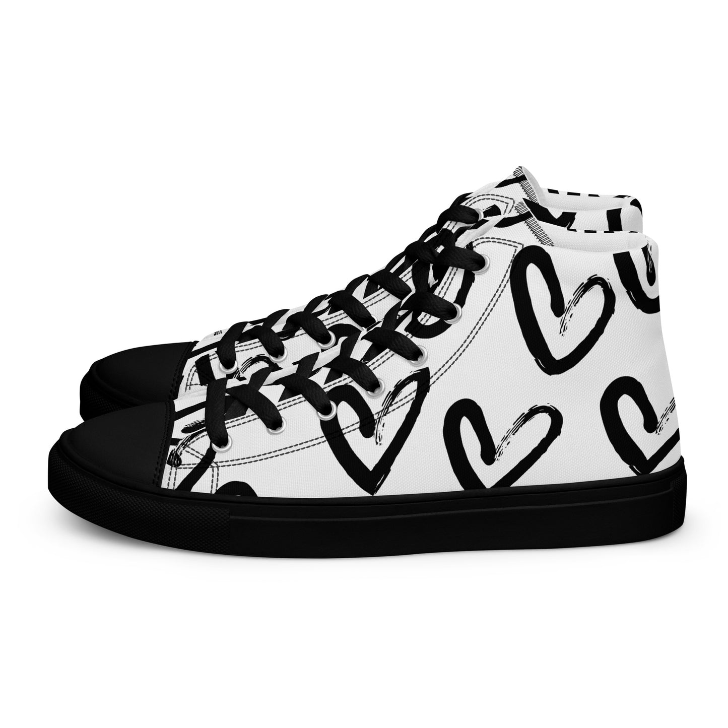 Women's high-top canvas sneakers with black toe hearts