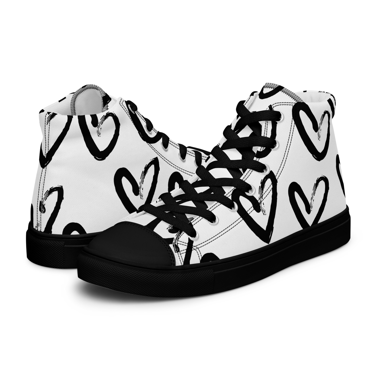 Women's high-top canvas sneakers with black toe hearts