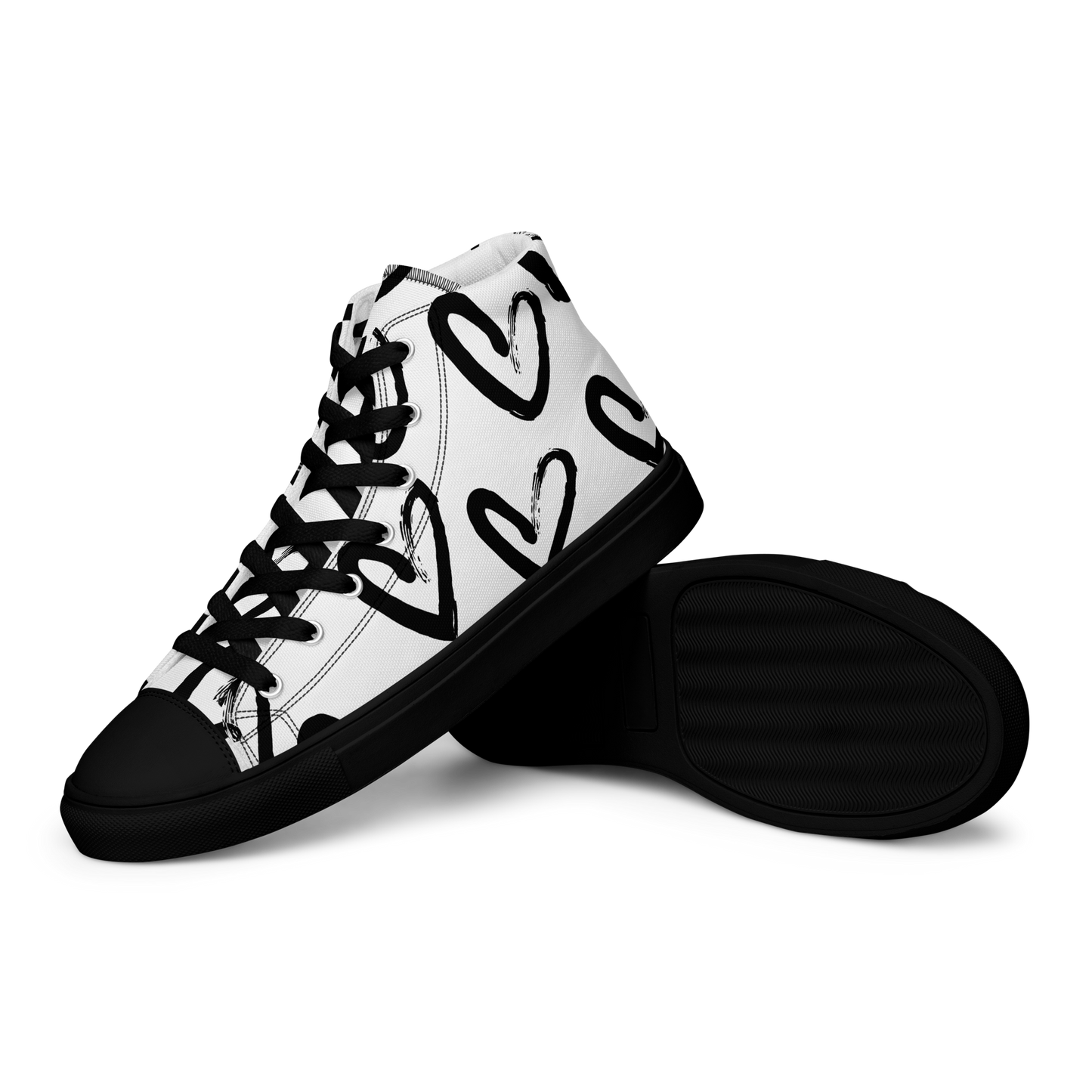 Women's high-top canvas sneakers with black toe hearts