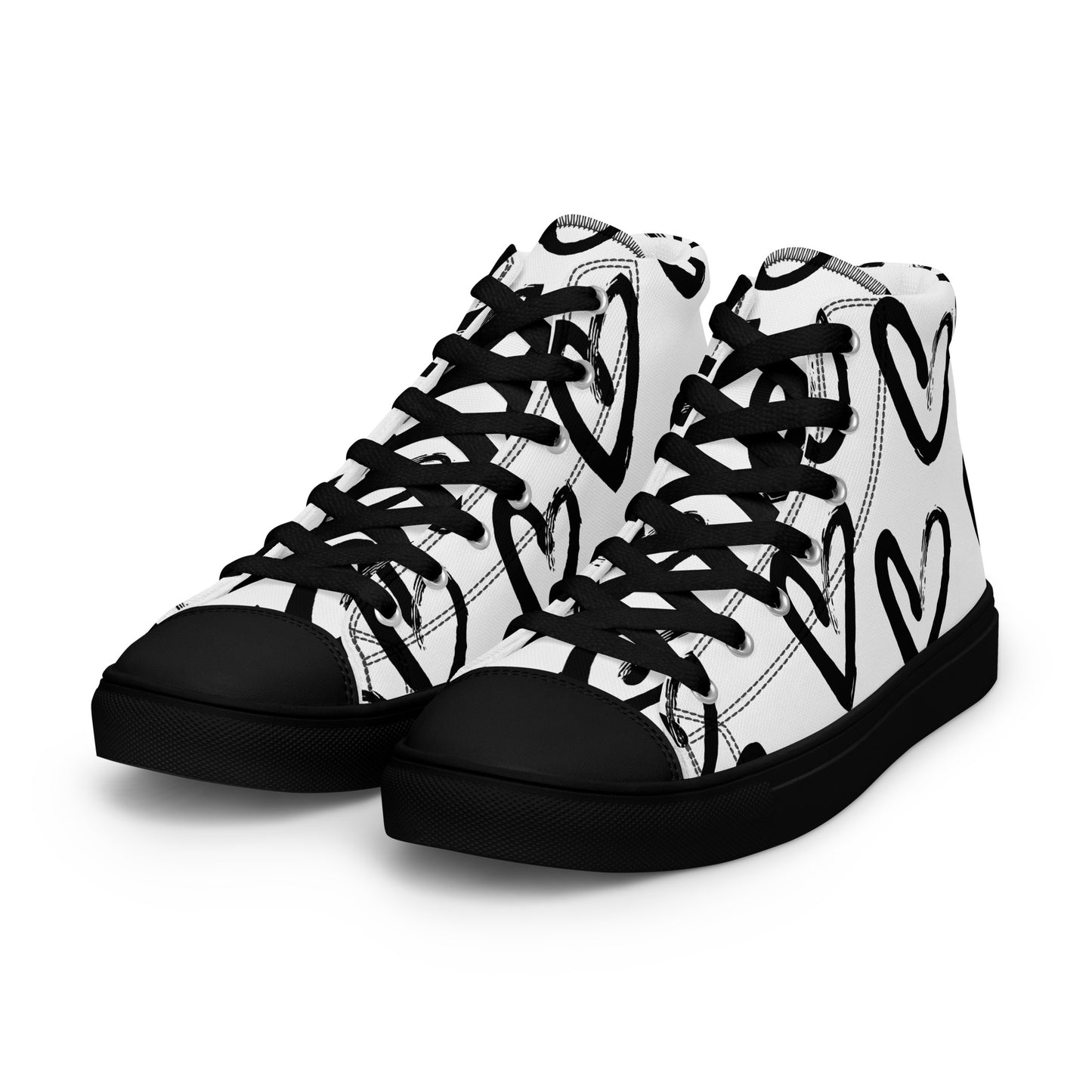 Women's high-top canvas sneakers with black toe hearts