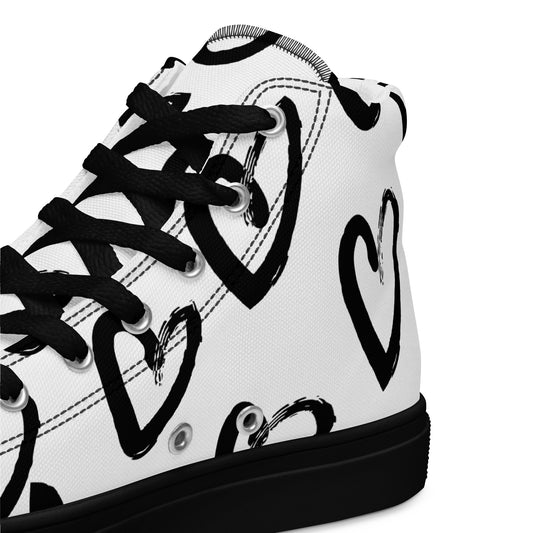 Women's high-top canvas sneakers with black toe hearts