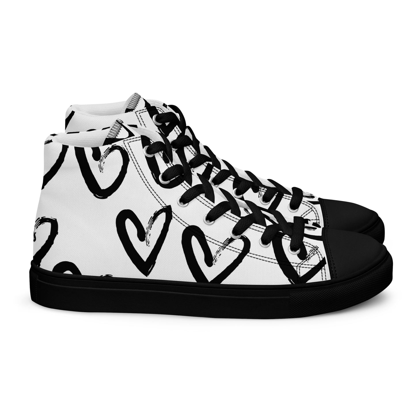 Women's high-top canvas sneakers with black toe hearts
