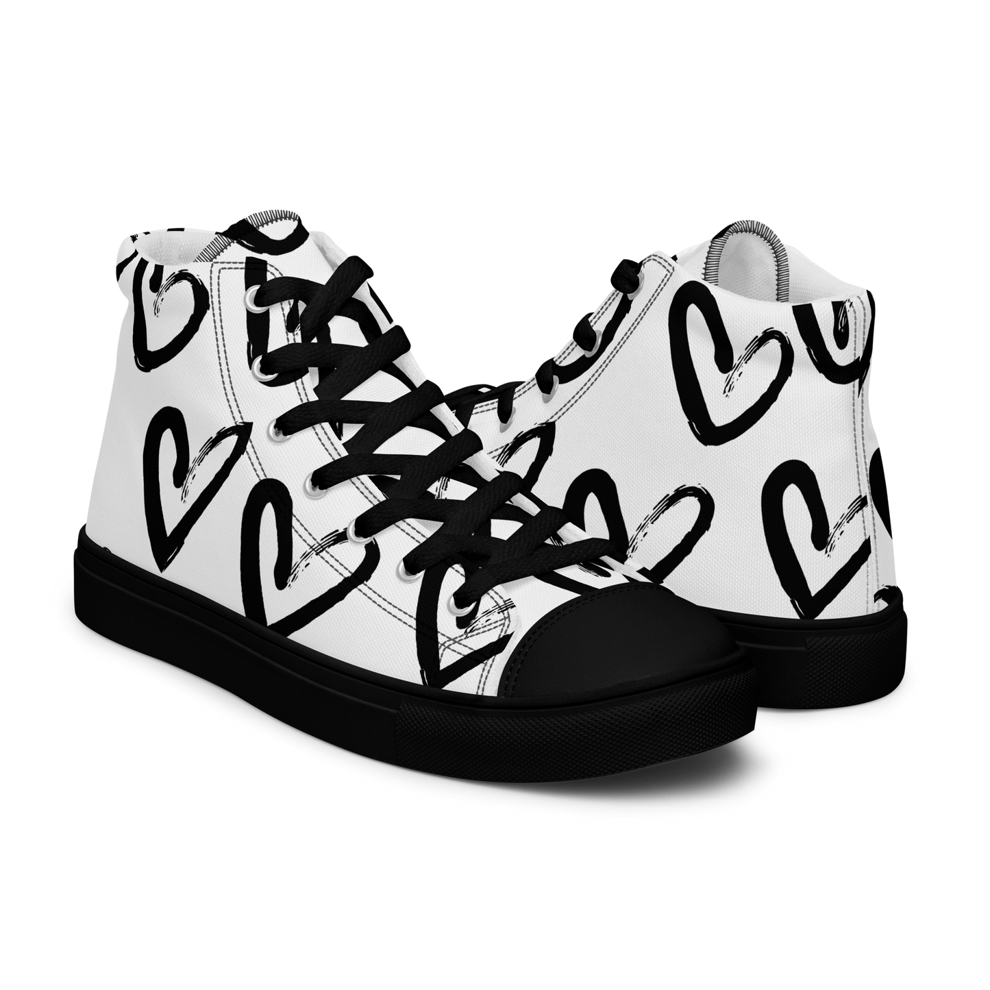 Women's high-top canvas sneakers with black toe hearts