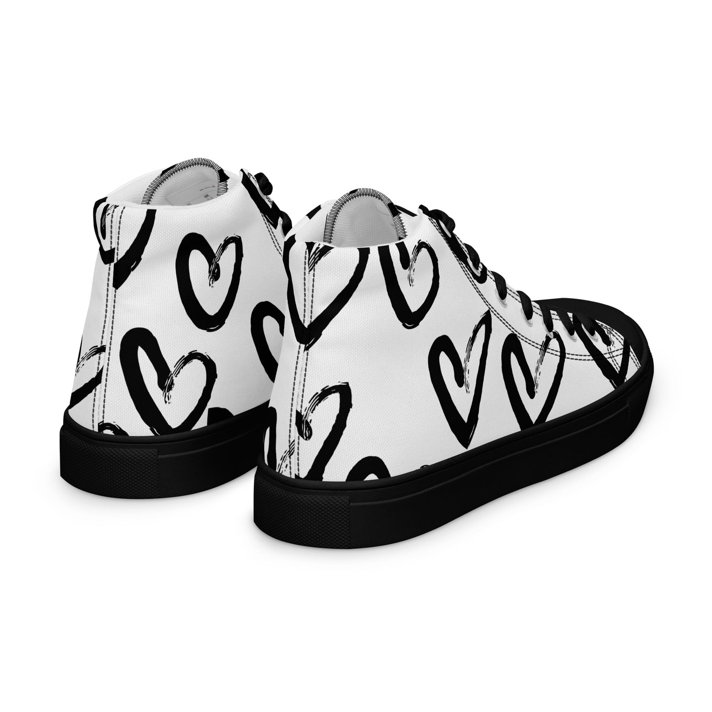 Zapatillas de lona de caña alta para mujer puntera negra corazones