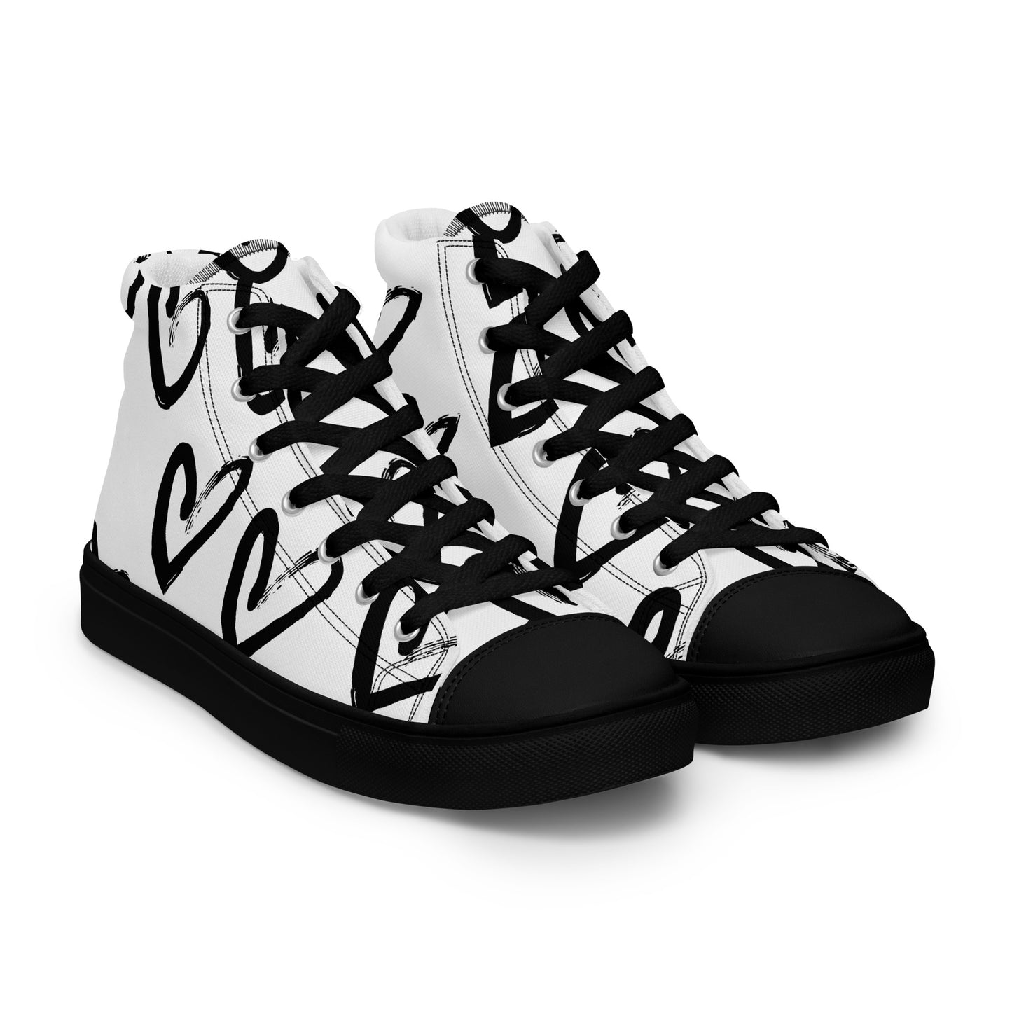 Women's high-top canvas sneakers with black toe hearts