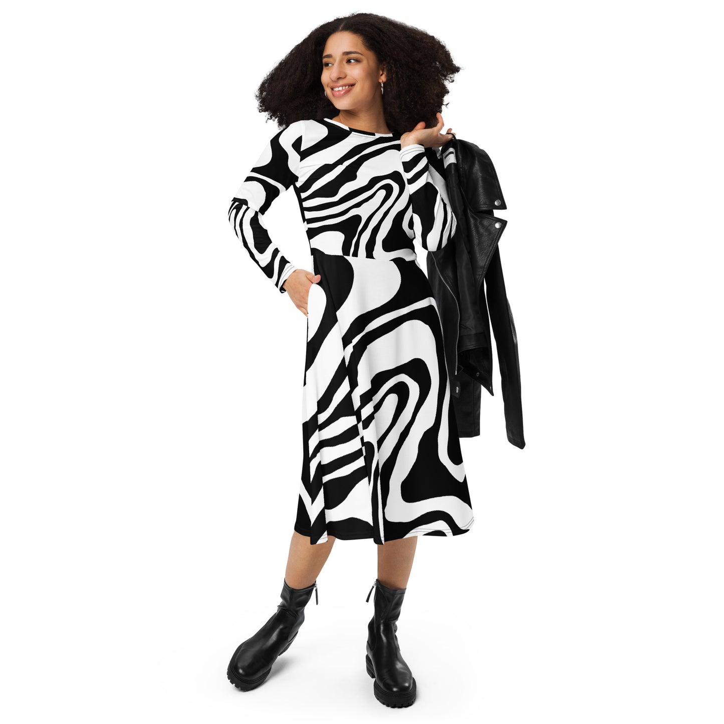 Midikleid mit langen Ärmeln über Zebra
