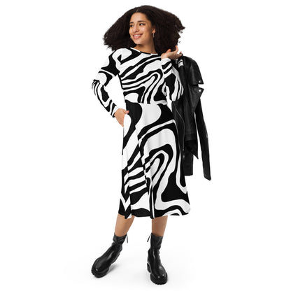 Midi dress with long sleeves all over Zebra