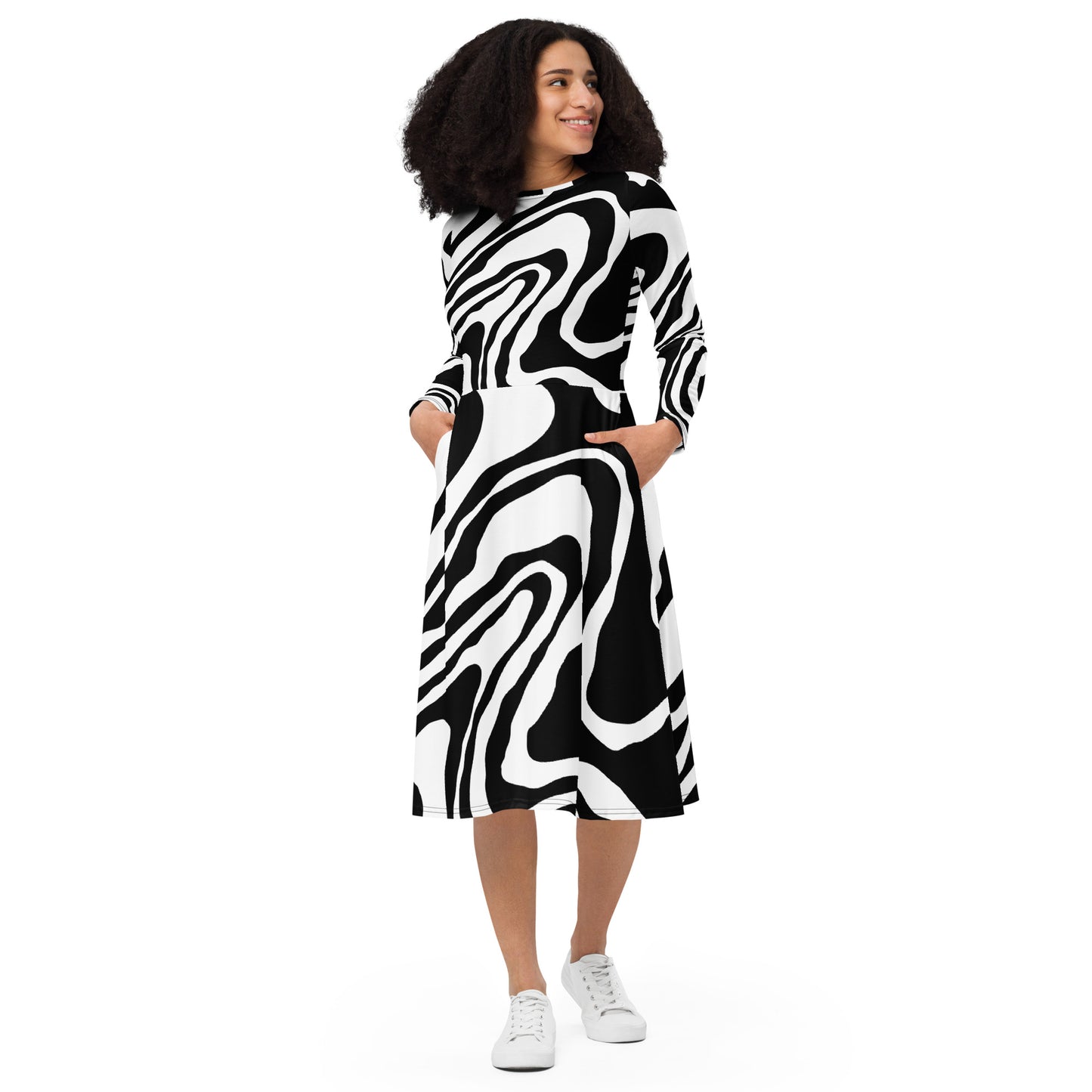 Midikleid mit langen Ärmeln über Zebra