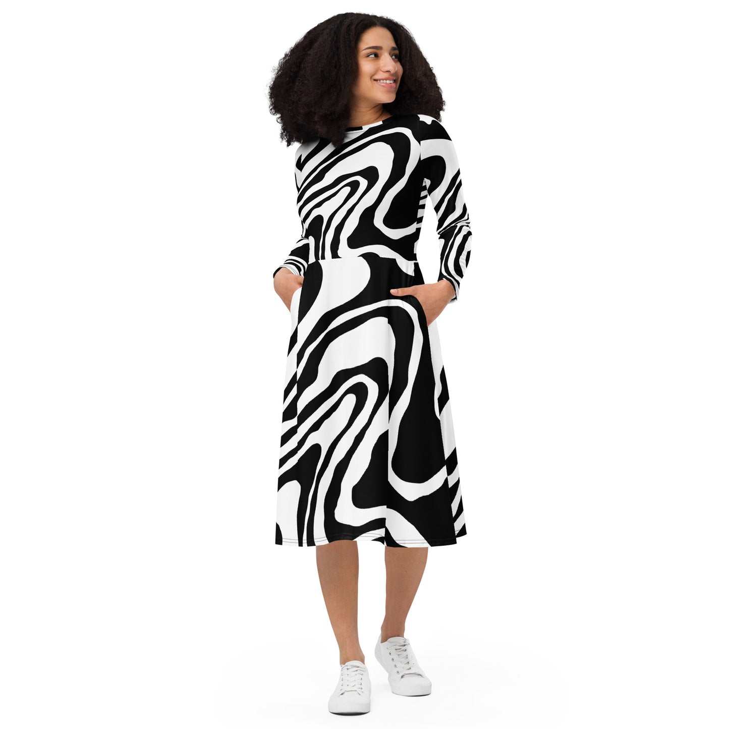 Midi dress with long sleeves all over Zebra