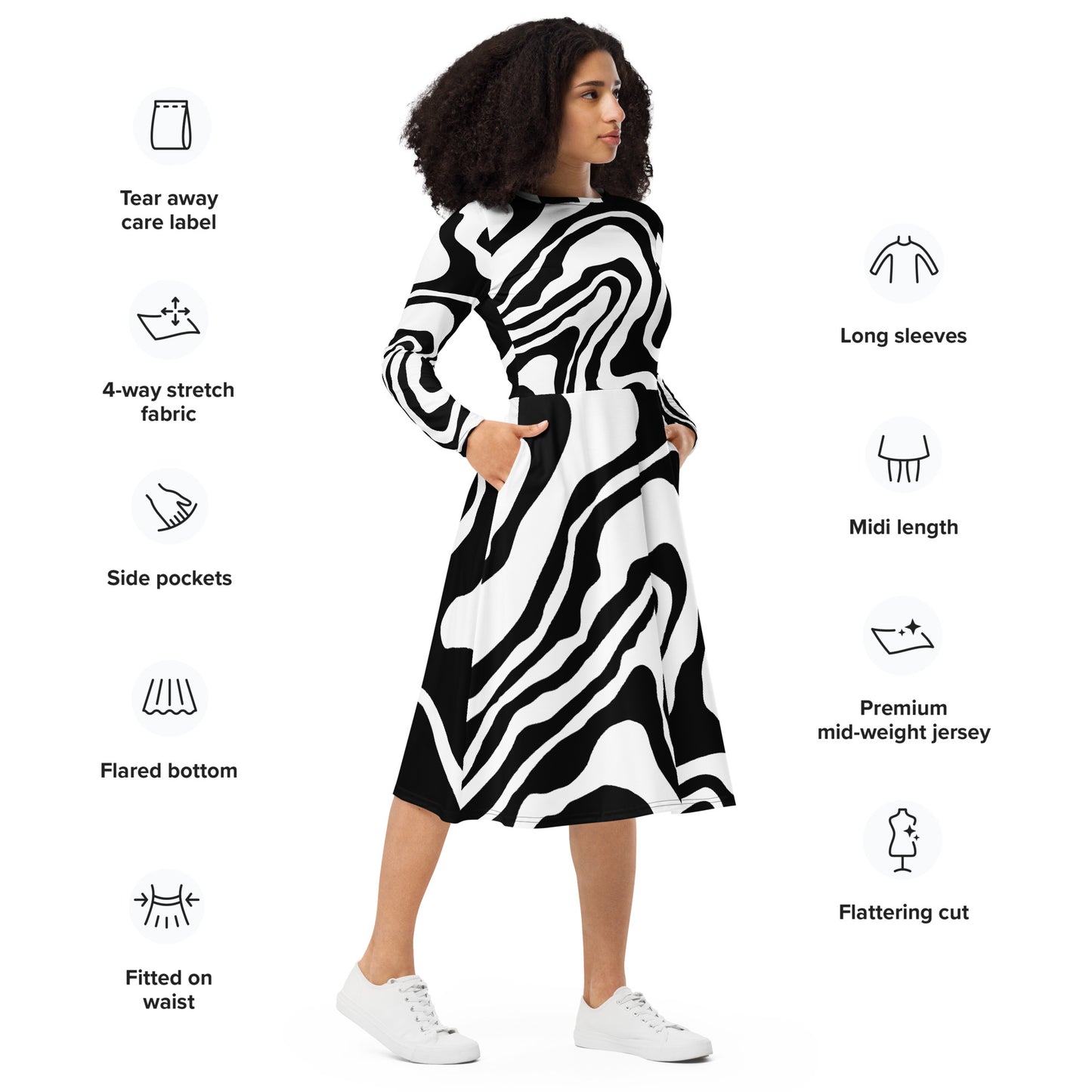 Midikleid mit langen Ärmeln über Zebra
