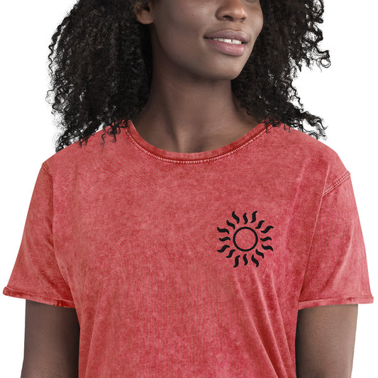 Sol Unisex-T-Shirt aus besticktem Denim