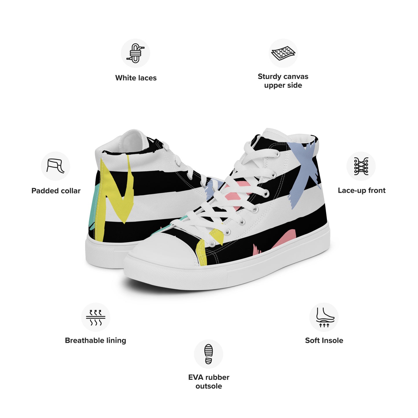 Gestreifte High-Top-Canvas-Turnschuhe für Damen