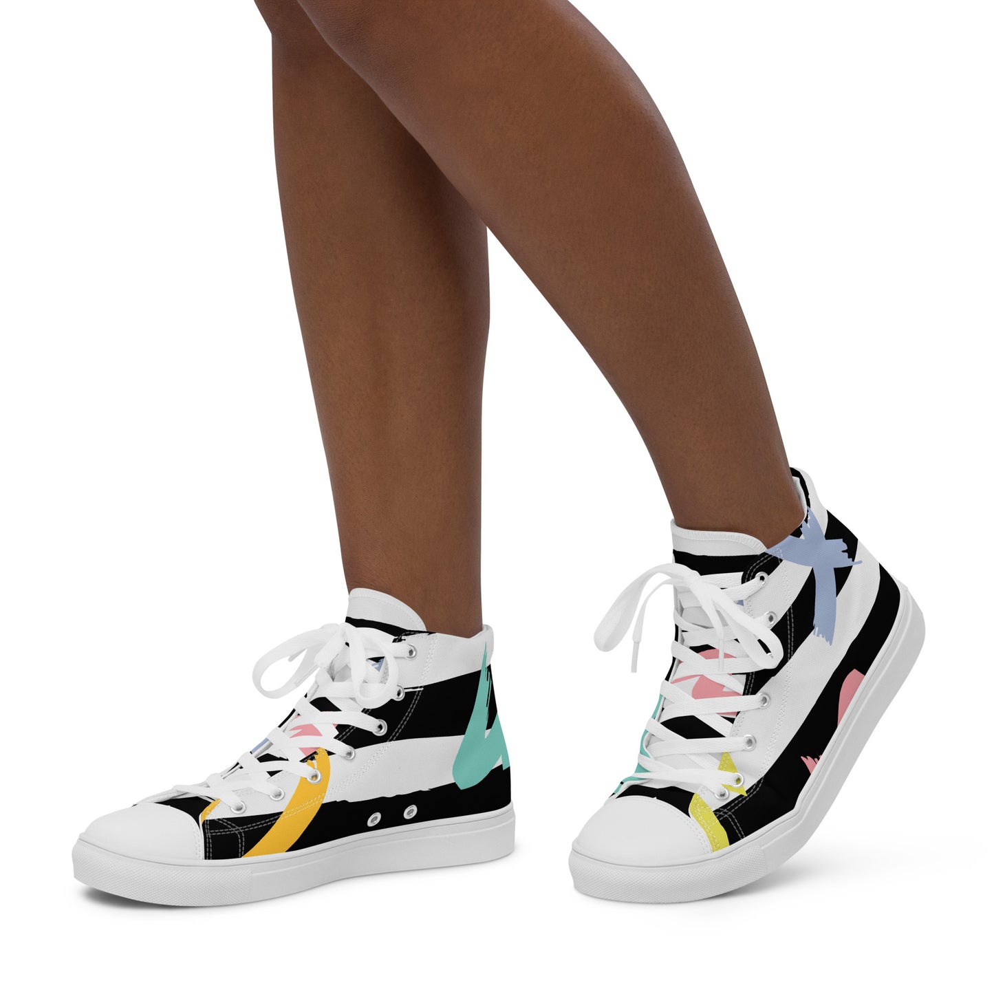 Gestreifte High-Top-Canvas-Turnschuhe für Damen