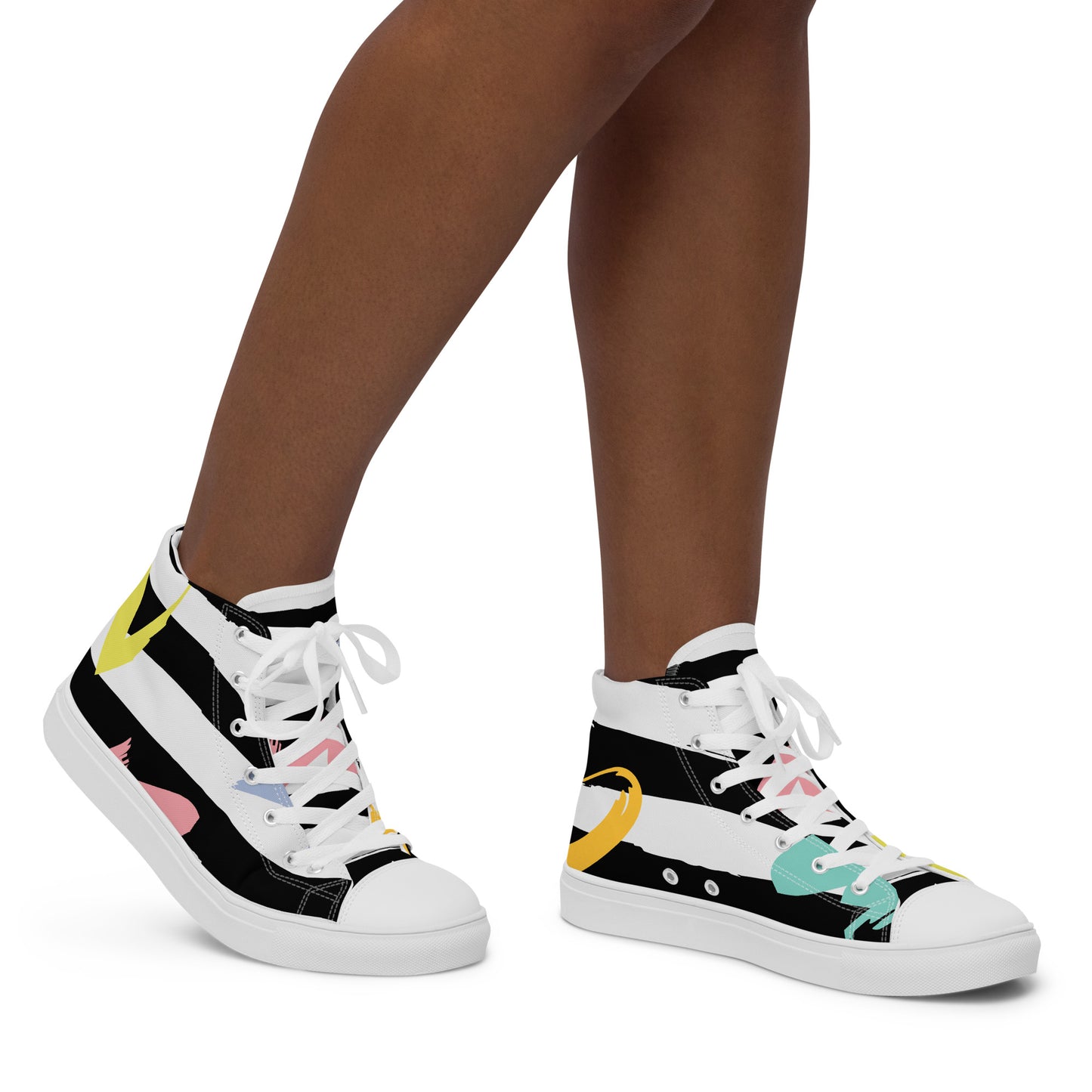 Gestreifte High-Top-Canvas-Turnschuhe für Damen